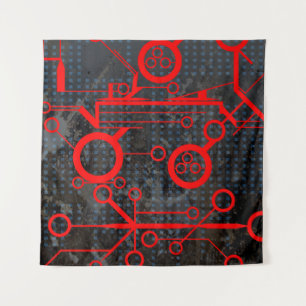 Red Circuit Tapestry