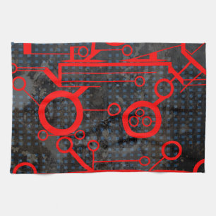 Red Circuit Tea Towel