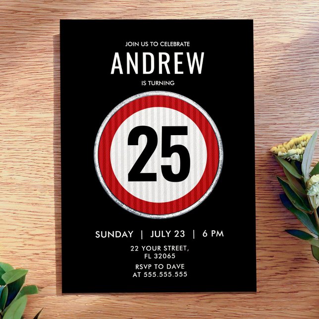 Red circular road sign with custom age birthday invitation (Creator Uploaded)