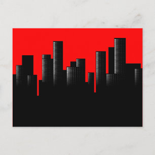 red cityscape postcard