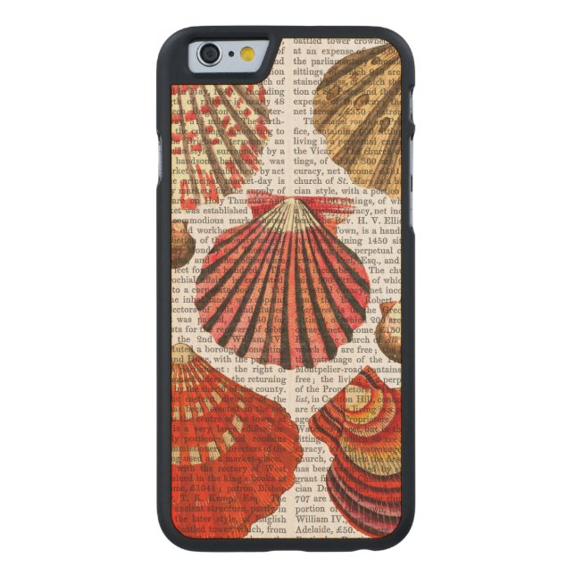 Red Clam Shells Carved Wood iPhone Case (Back)