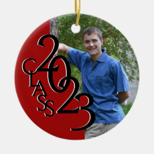 Red Class 2023 Graduation Photo Ceramic Tree Decoration