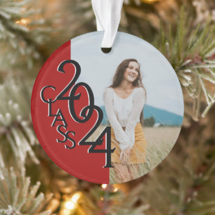 Red Class 2024 Graduation Photo Ornament