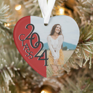 Red Class 2024 Graduation Photo Ornament
