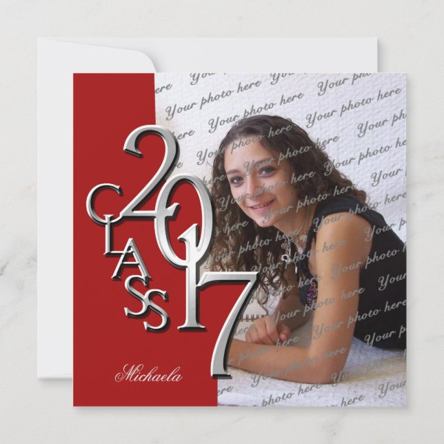 Red Class of 2017 Photo Graduation Invitation (Back)