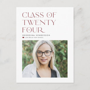 Red Class of 2024 Modern Minimalist Graduation Postcard