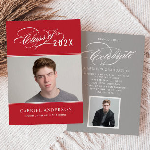 Red Class of 2026 Calligraphy Photo Graduation Invitation