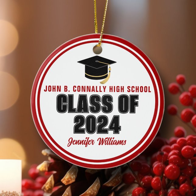 Red Class of 2026 Custom Graduate Christmas Ceramic Tree Decoration (Creator Uploaded)