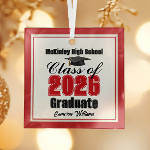 Red Class of 2026 Graduation Custom Christmas Glass Tree Decoration
