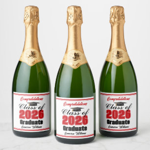Red Class of 2026 Graduation Party Custom Sparkling Wine Label