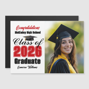 Red Class of 2026 Graduation Photo Magnet Card