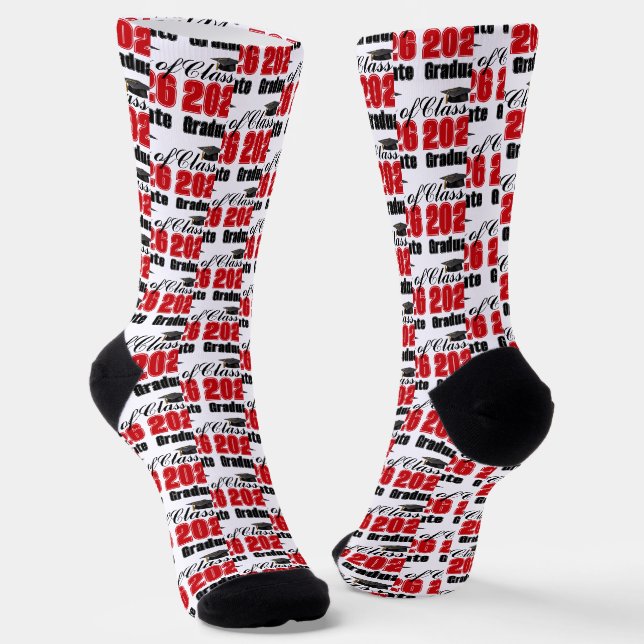 Red Class of 2026 Graduation Socks (Angled)