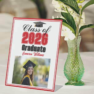 Red Class of 2026 Photo Custom Graduation Party Pedestal Sign