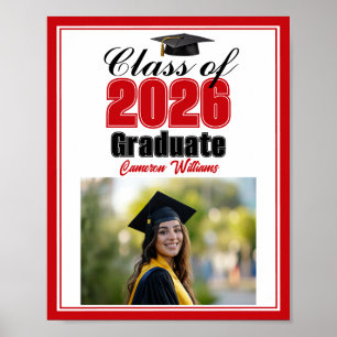Red Class of 2026 Photo Custom Graduation Party Poster