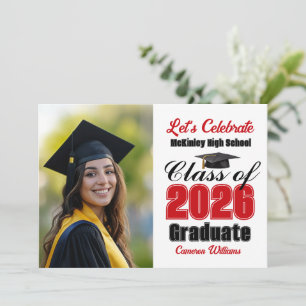 Red Class of 2026 Photo Graduation Party Invitation