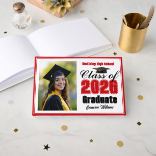 Red Class of 2026 Photo Small Graduation Guest Book