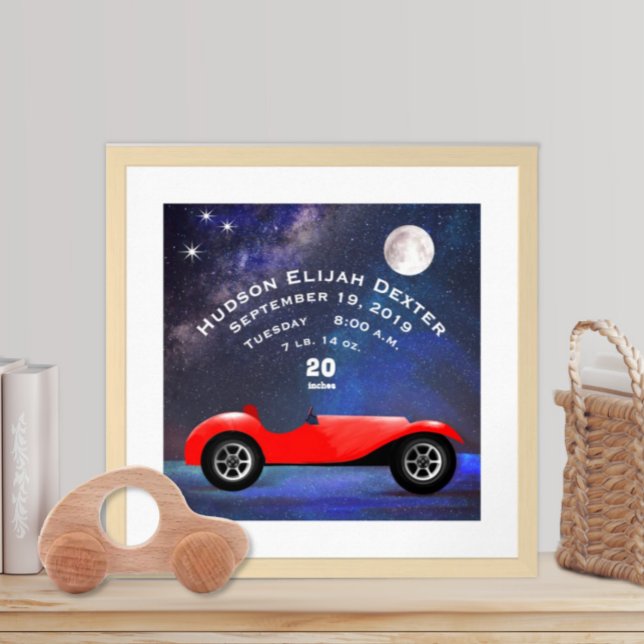 Red Classic Car Baby Boys Birth Stat Birth Record Poster (Creator Uploaded)