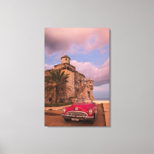 Red Classic Car, Cuba Canvas Print