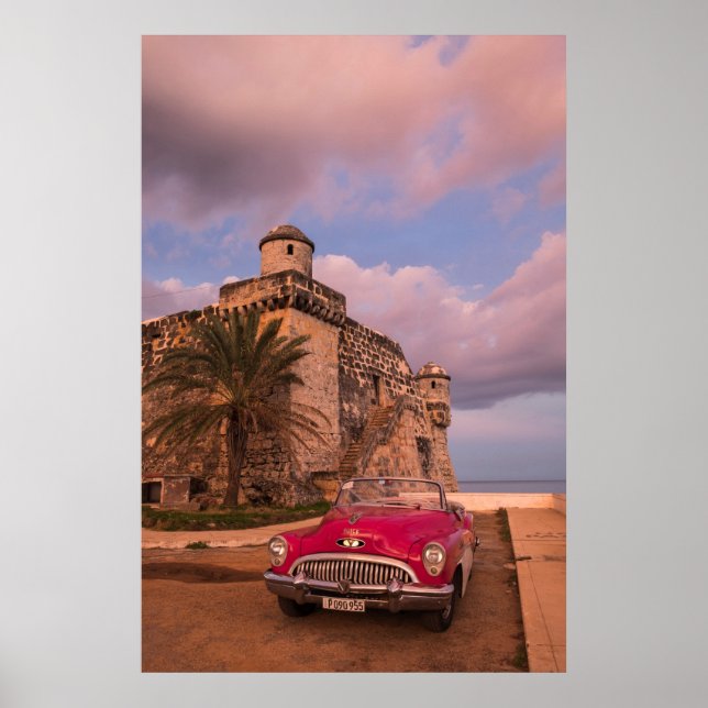 Red Classic Car, Cuba Poster (Front)