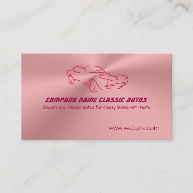 Red Classic Car template - Rose Pink Faux Chrome Business Card (Front)