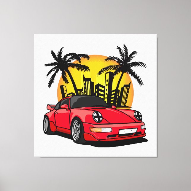 Red Classic Carrera in City Sunset Canvas Print (Front)