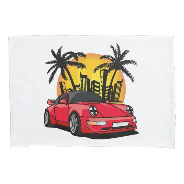 Red Classic Carrera in City Sunset Pillowcase (Front)