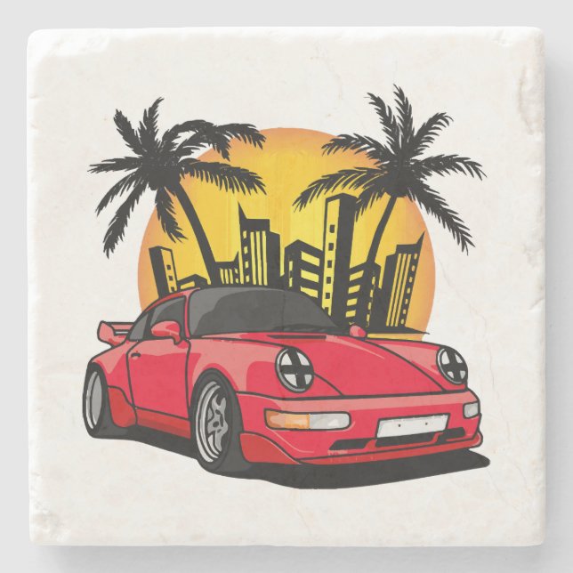 Red Classic Carrera in City Sunset Stone Coaster (Front)