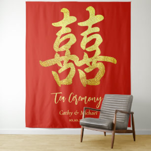 Red classic Chinese wedding tea ceremony backdrop Tapestry