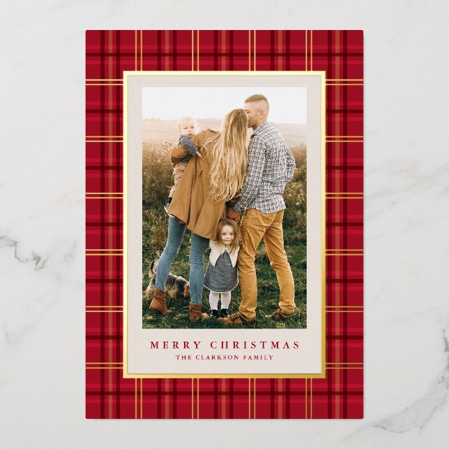 Red Classic Christmas Plaid Three Photo (Front)