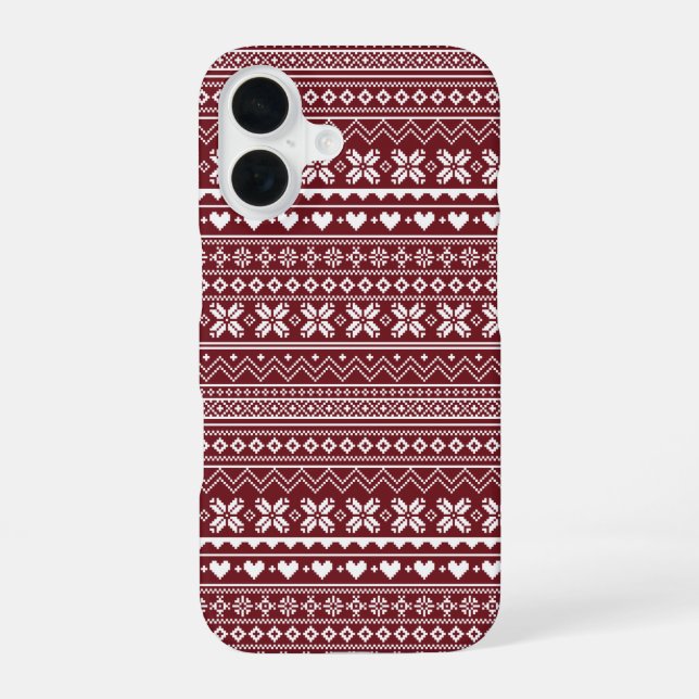 Red Classic Christmas Sweater Pattern iPhone 16 Case (Back)