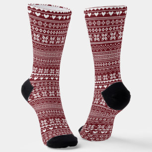 Red Classic Christmas Sweater Pattern Socks