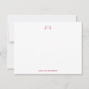 Red Classic Custom Monogram Couple Wedding Note Card