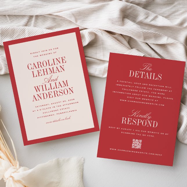 Red Classic Elegant Double-Sided Wedding  Invitation (Creator Uploaded)
