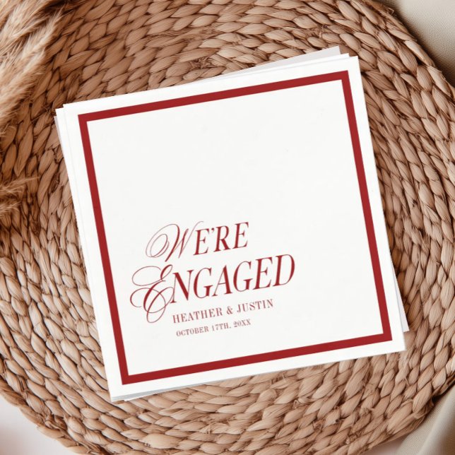 Red Classic Formal We're Engaged Napkin (Creator Uploaded)