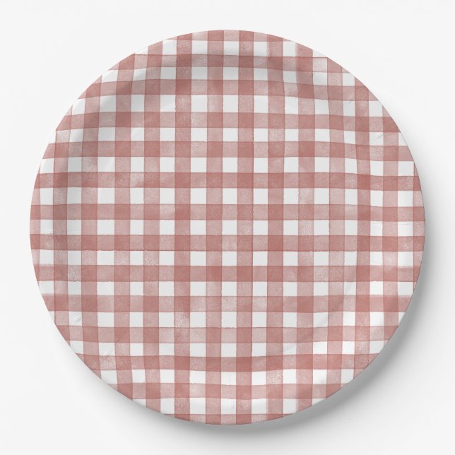 Red Classic Gingham Paper Plate (Front)
