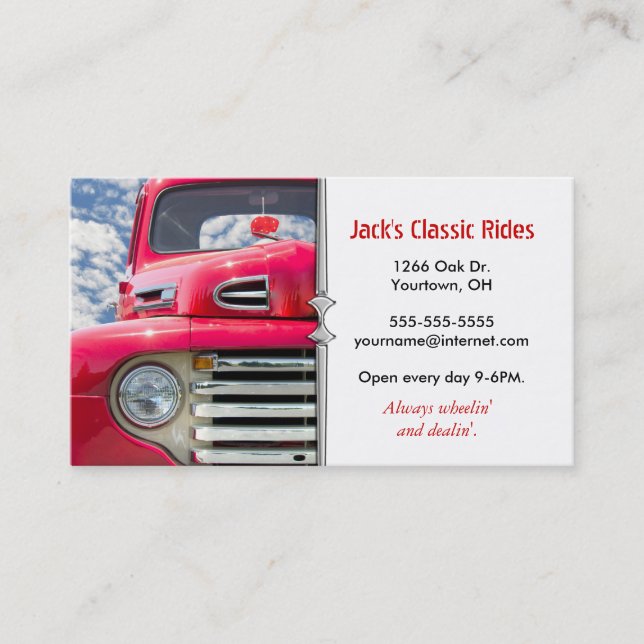 Red Classic Old Truck Business Card (Front)