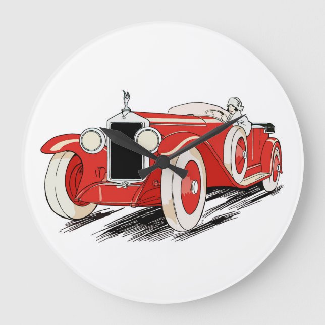Red Classic Roadster  Large Clock (Front)