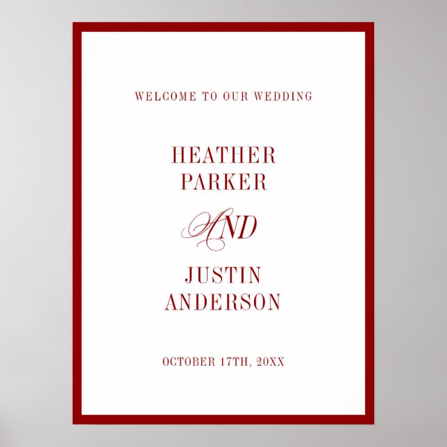 Red Classic Simple Minimalist Wedding Welcome Poster (Front)