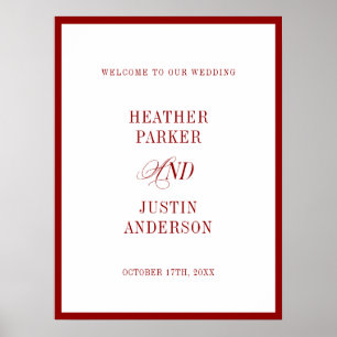 Red Classic Simple Minimalist Wedding Welcome Poster