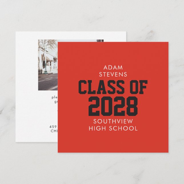 Red Classic Varsity Graduate Party Invitation (Front/Back)