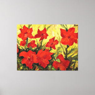 Red Clematis, Bold Red Floral Painting Canvas Print
