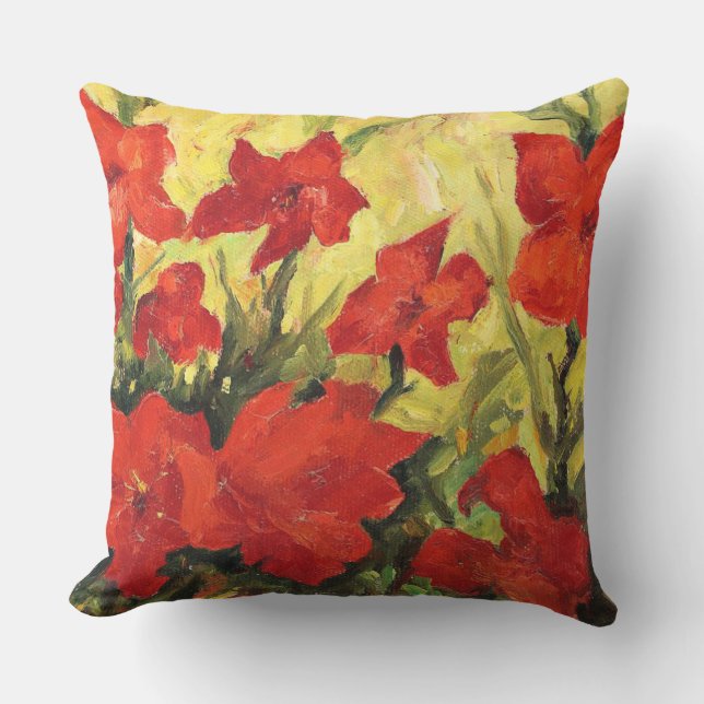 Red Clematis, Bold Red Floral Painting Outdoor Cushion (Front)