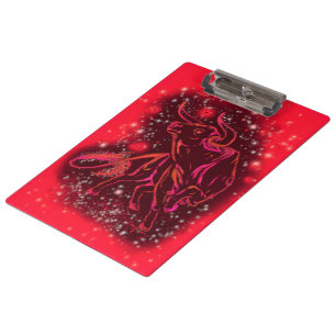 Red Clipboard Bull Running At Starry Night