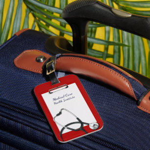 Red Clipboard with Medical Stethoscope Luggage Tag