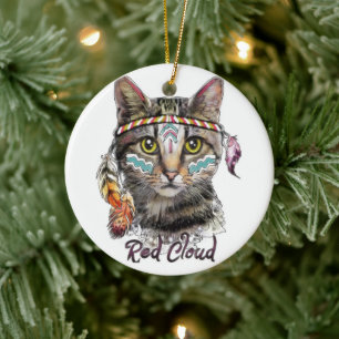 Red cloud cute cat ceramic tree decoration