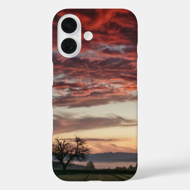 Red Clouds Sunset Tree Green fields Case-Mate iPhone Case (Back)