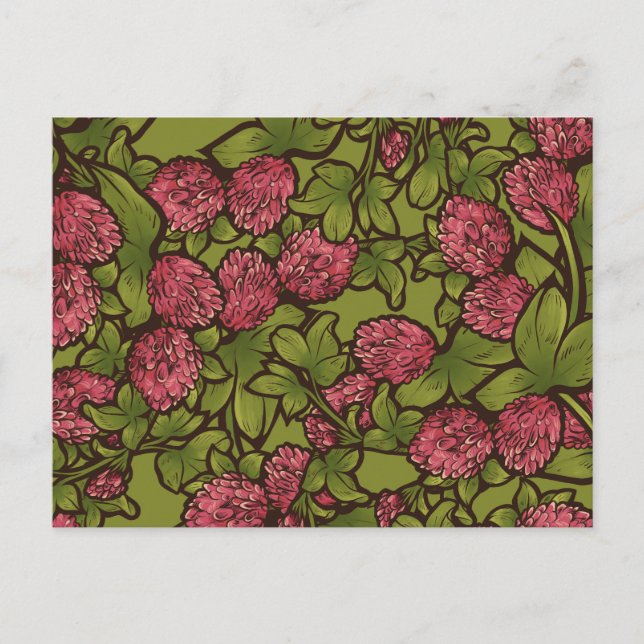 Red Clover Flower Spring Pattern Postcard (Front)