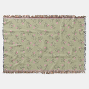 Red clover pattern earth green pink throw blanket