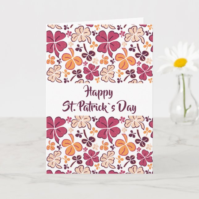 Red Clover Shamrock Pattern St. Patrick`s Day Card (Small Plant)