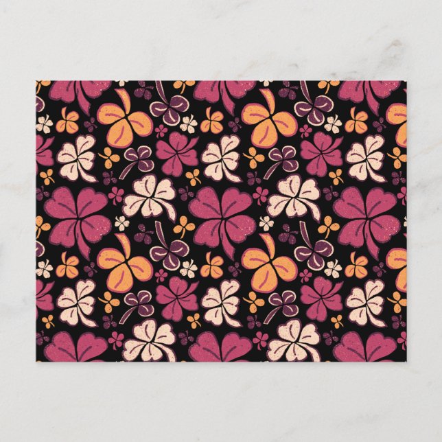 Red Clover Shamrock Pattern St. Patrick`s Day Postcard (Front)